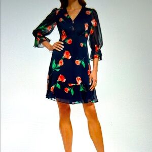DKNY Black Dress with Red Floral Design